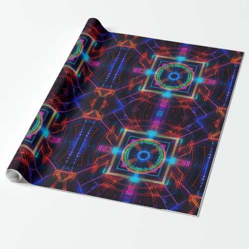 Neon Starburst Kaleidoscope Wrapping Paper