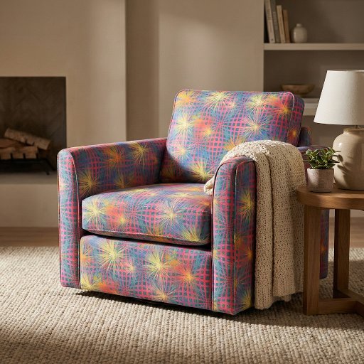 Neon Starburst Optical Illusion Retro 80s Grid Fabric