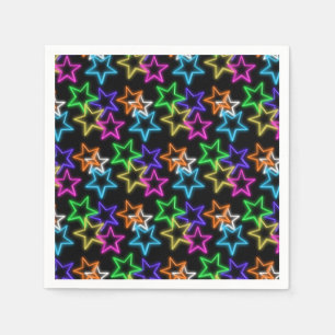 Neon Stars On Black    Napkins