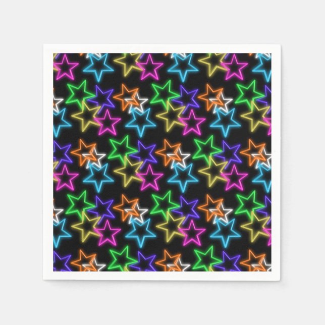 Neon Stars On Black    Napkins (Front)