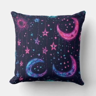 Neon Stars Throw Pillow
