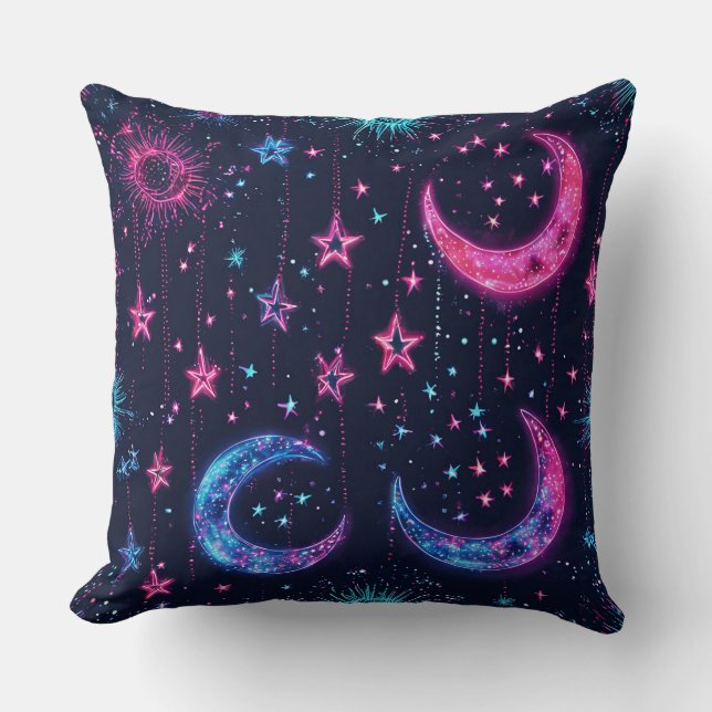 Neon Stars Throw Pillow (Front)