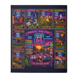 Neon State Stamps Mother Road Metal Print