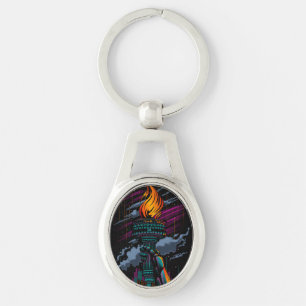 Neon Statue of Liberty Torch Purple Teal New York Keychain