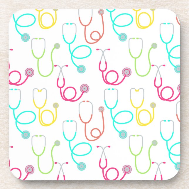 Neon Stethoscope Pattern Beverage Coaster (Front)