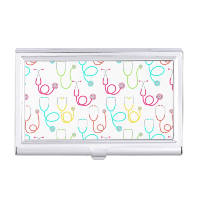 Neon Stethoscope Pattern Business Card Case (Front)