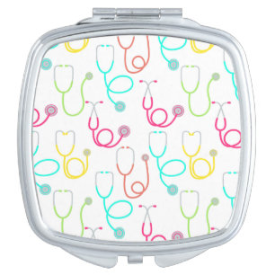 Neon Stethoscope Pattern Compact Mirror
