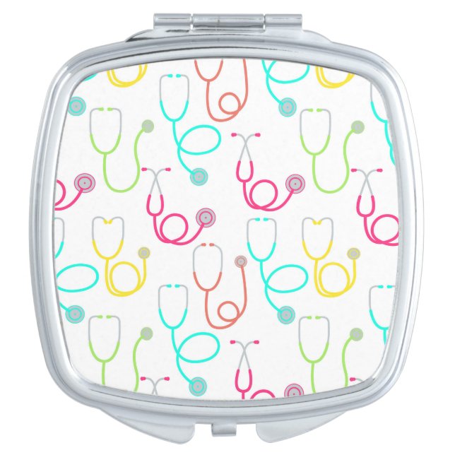 Neon Stethoscope Pattern Compact Mirror (Front)