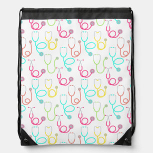 Neon Stethoscope Pattern Drawstring Bag
