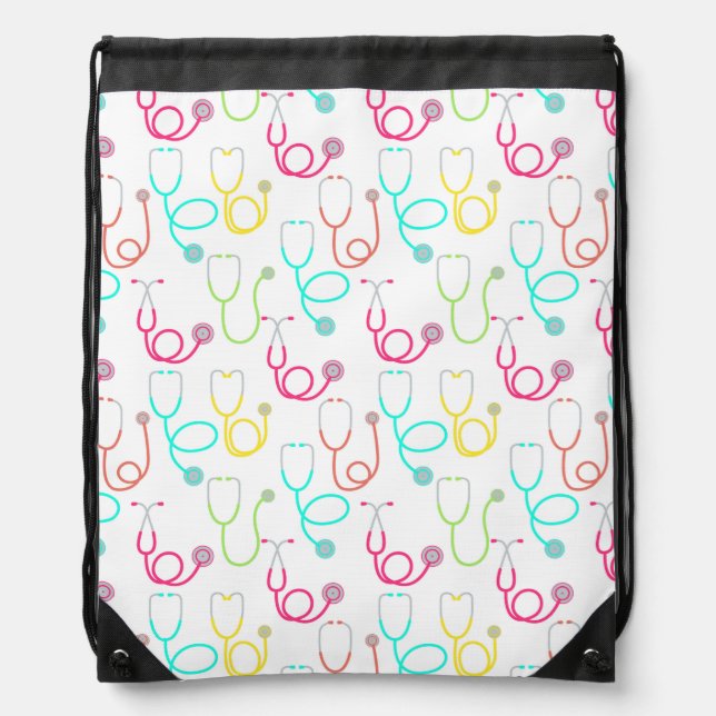 Neon Stethoscope Pattern Drawstring Bag (Front)