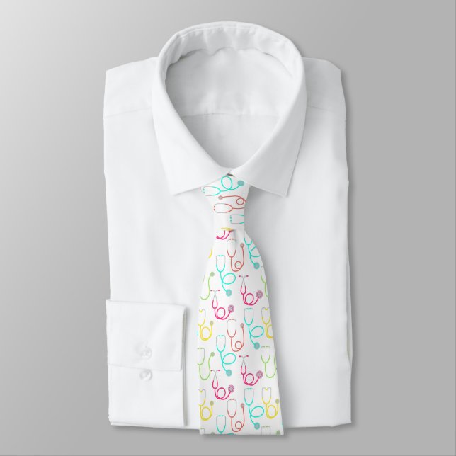 Neon Stethoscope Pattern Neck Tie (Tied)