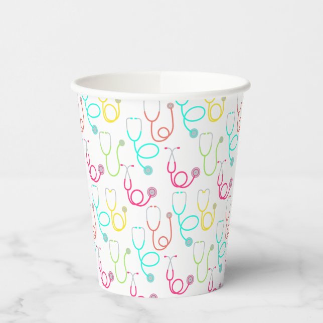 Neon Stethoscope Pattern Paper Cups (Left)