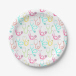Neon Stethoscope Pattern Paper Plates