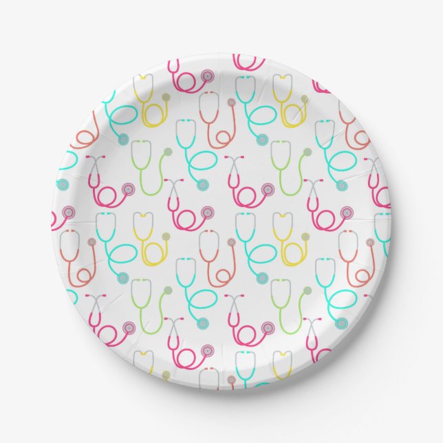 Neon Stethoscope Pattern Paper Plates (Front)