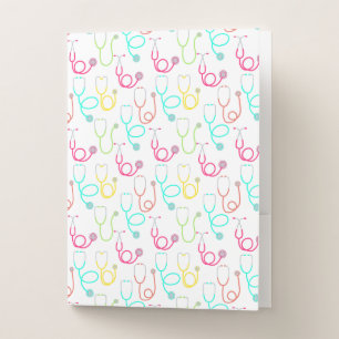 Neon Stethoscope Pattern Pocket Folder