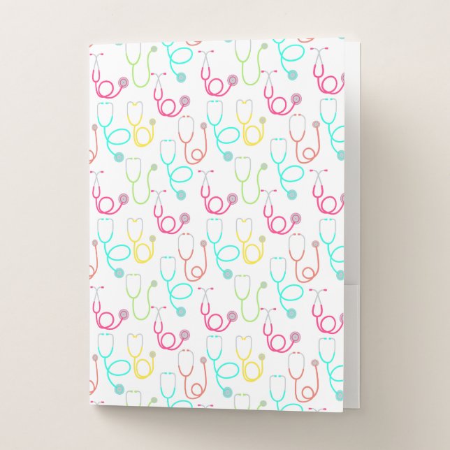 Neon Stethoscope Pattern Pocket Folder (Front)