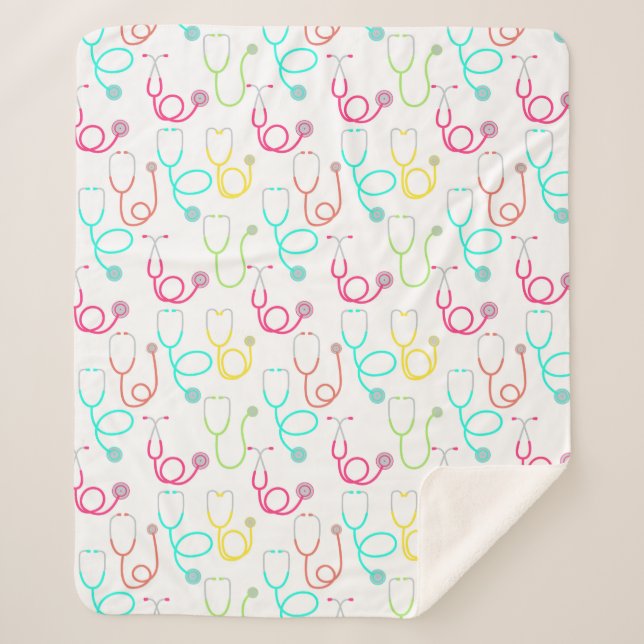Neon Stethoscope Pattern Sherpa Blanket (Front)