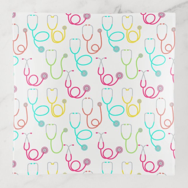 Neon Stethoscope Pattern Trinket Tray (Front)