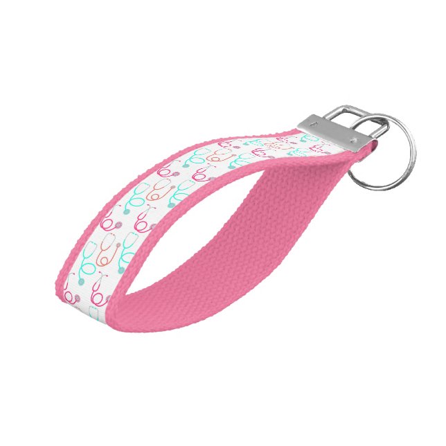 Neon Stethoscope Pattern Wrist Keychain (Angled Up)