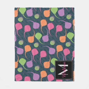 Neon Stingrays Colorful Fun Monogram Custom Name Fleece Blanket
