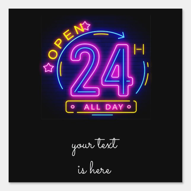Neon Stores open 24-hour Cling Templet Sign (Front)