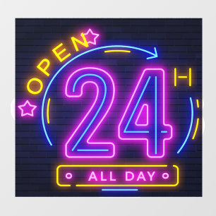 Neon Stores open 24 hours Window Cling