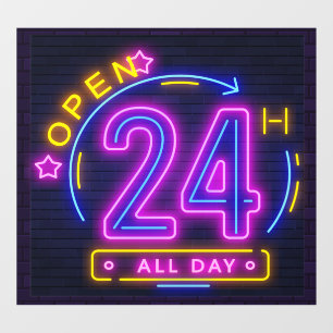 Neon Stores open 24 hours Window Cling