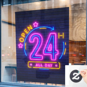 Neon Stores open 24 hours  Window Cling