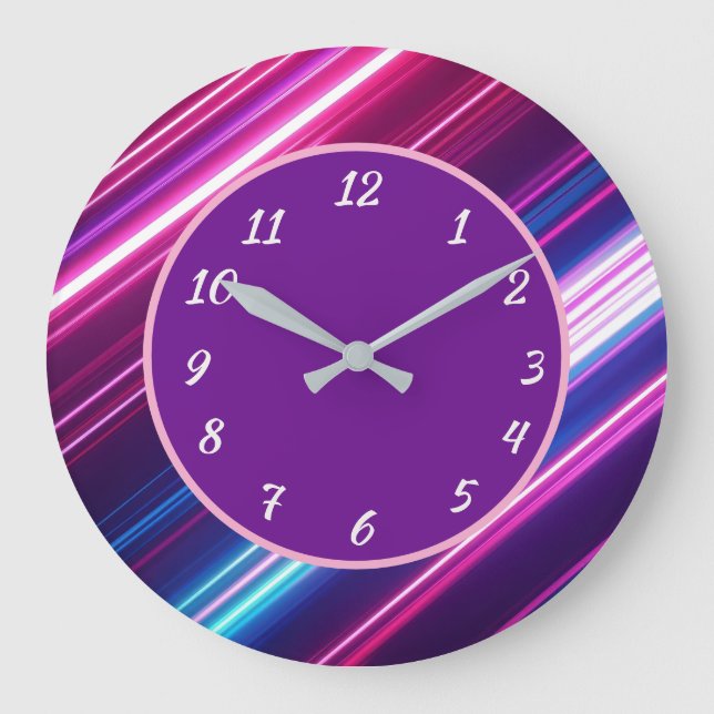 Neon Streak Abstract Purple Face and White Numbers Large Clock (Front)