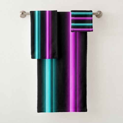 neon strip in pink and turquoise bath towel set
