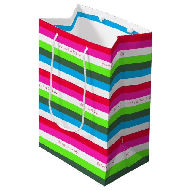 Neon Stripe Personalized Holiday Medium Gift Bag (Front Angled)