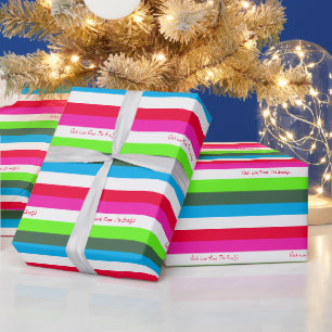 Neon Stripe Personalized Holiday Wrapping Paper