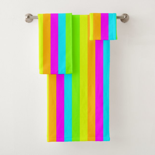 Neon Stripes Bathroom Towel Set (Insitu)