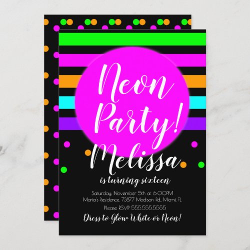 Neon Stripes Crazy Neon Glow In The Dark Party Invitation