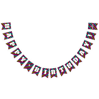 Neon Stripes - Happy Birthday Party Flags Banner