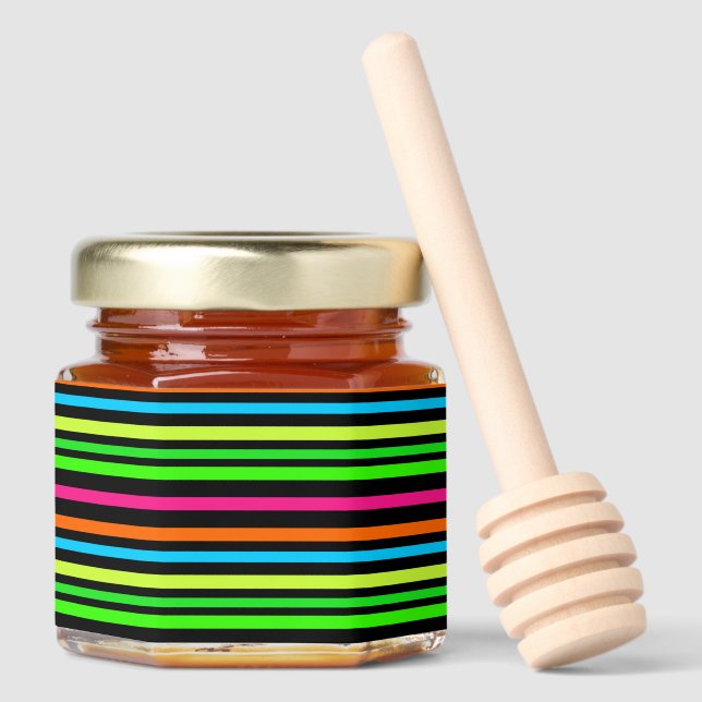 Neon stripes honey jar favors (Front)