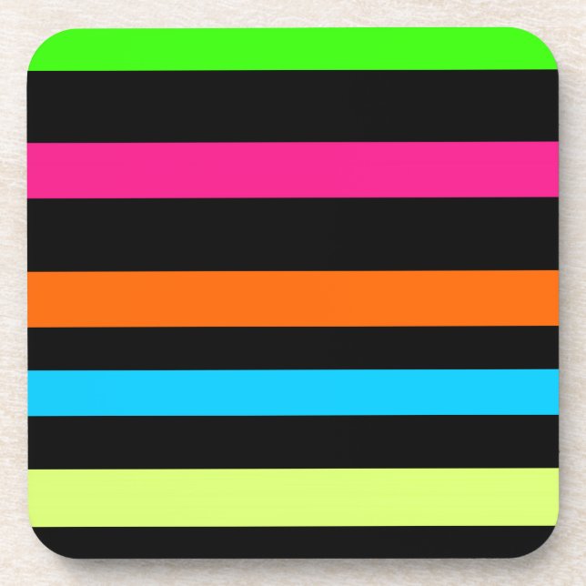Neon Stripes Pattern Beverage Coaster (Front)