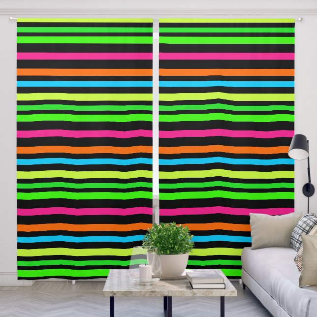Neon Stripes Pattern Blackout Curtains (Living Room)