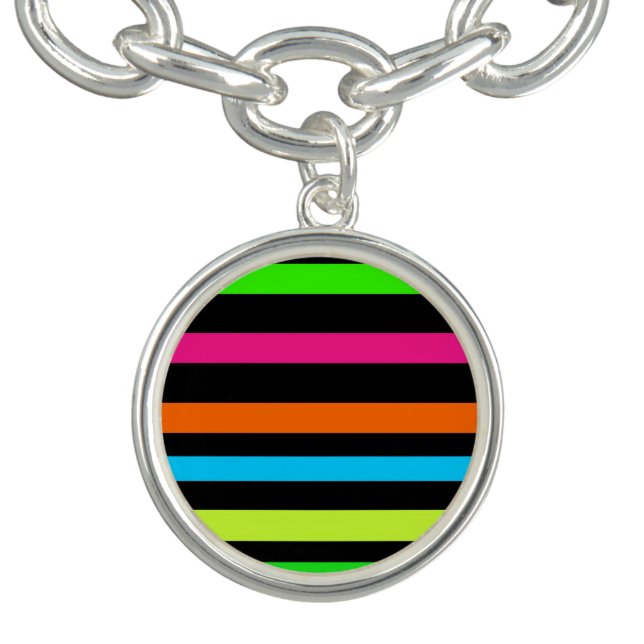 Neon Stripes Pattern Charm Bracelet (Design)
