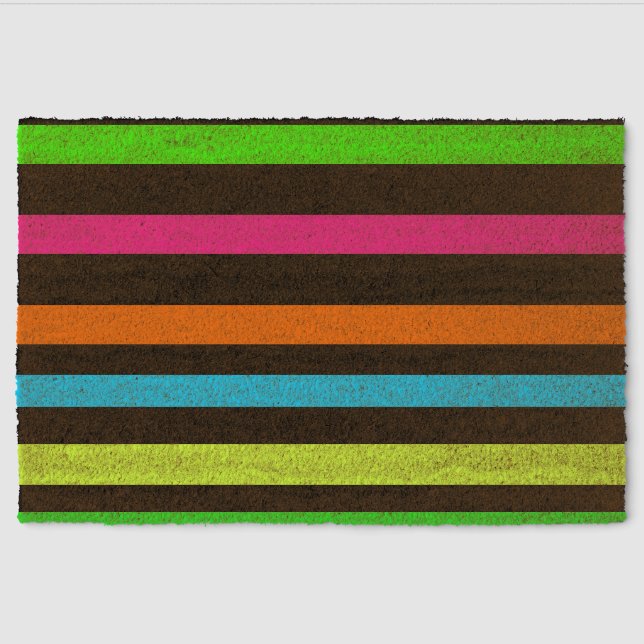 Neon Stripes Pattern Fiber Doormat (Front)