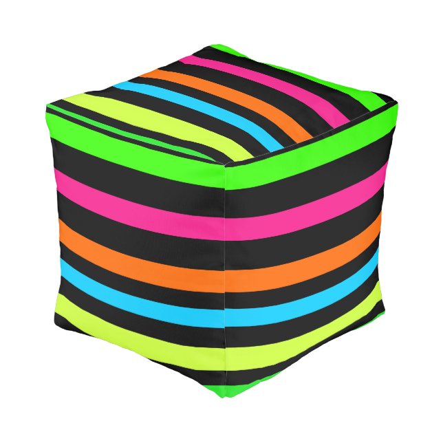 Neon Stripes Pattern Pouf (Angled Front)