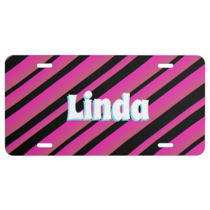 Neon Stripes Pink Blue Name Black    License Plate