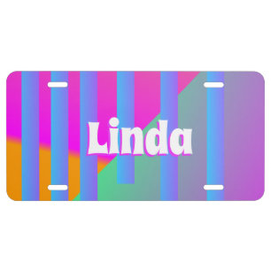 Neon Stripes Pink Blue Name Gradient License Plate