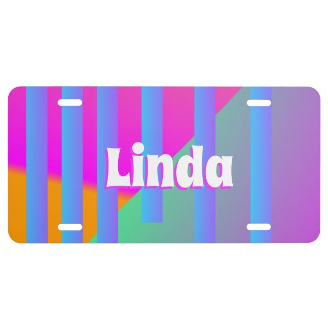 Neon Stripes Pink Blue Name Gradient License Plate (Front)