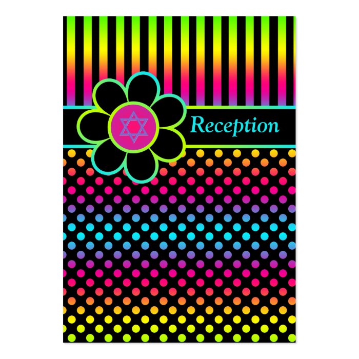 Neon Stripes Polka Dots Bat Mitzvah Enclosure Card Business Cards