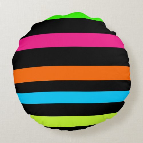 Neon stripes round pillow