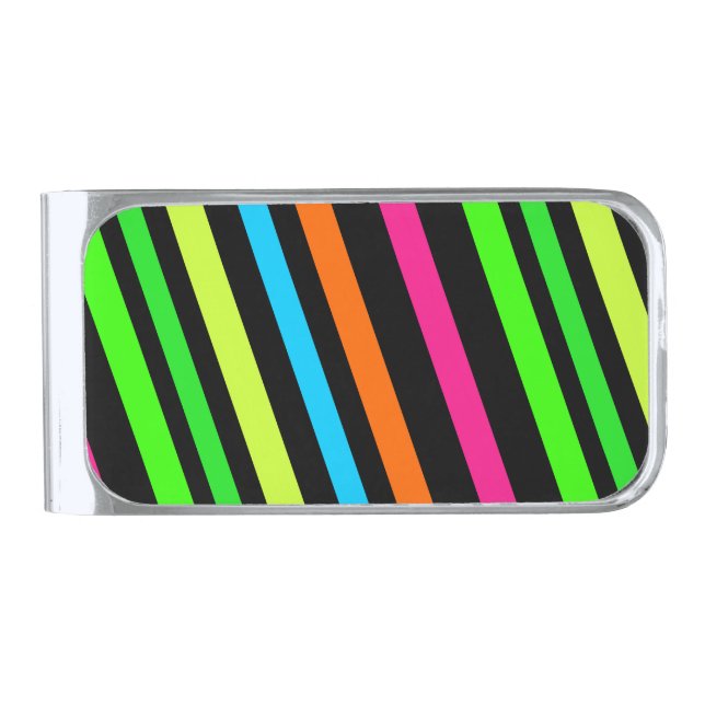 Neon stripes silver finish money clip (Front)