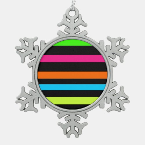 Neon stripes snowflake pewter christmas ornament