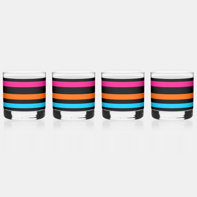 Neon stripes whiskey glass (Front)