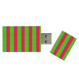 Neon Stripes Wood USB Flash Drive – Customizable